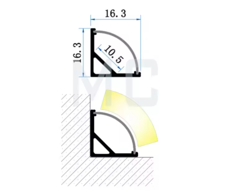 ЪГЛОВ ПРОФИЛ 3000Х16Х16ММ, ЗА LED ЛЕНТА, MC-53-1