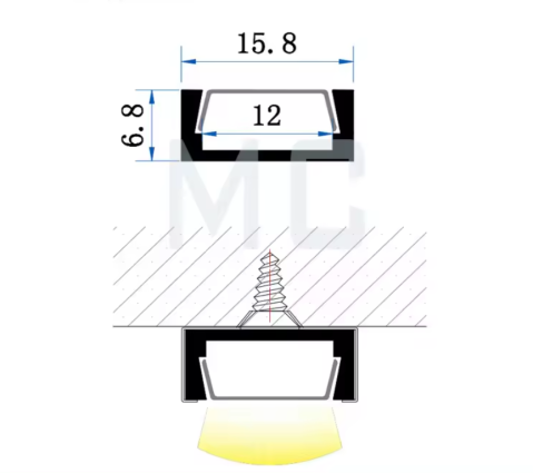 ПРОФИЛ 3000Х16Х12ММ, ЗА LED ЛЕНТА, ОТКРИТ МОНТАЖ, MC-1607