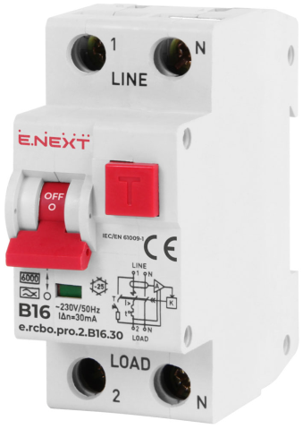 ДЕФЕКТНОТОКОВА ЗАЩИТА ДТЗ СЪС ЗАЩИТА ОТ СВРЪХТОКОВЕ, 1P+N, 16А, B, ТИП А, 30MA, E.RCBO.PRO.2.B16.30