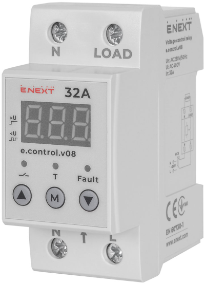 МОНОФАЗНА ДИГИТАЛНА ЗАЩИТА ОТ ПРЕ И ПОДНАПРЕЖЕНИЕ, 32А, E.CONTROL.V08